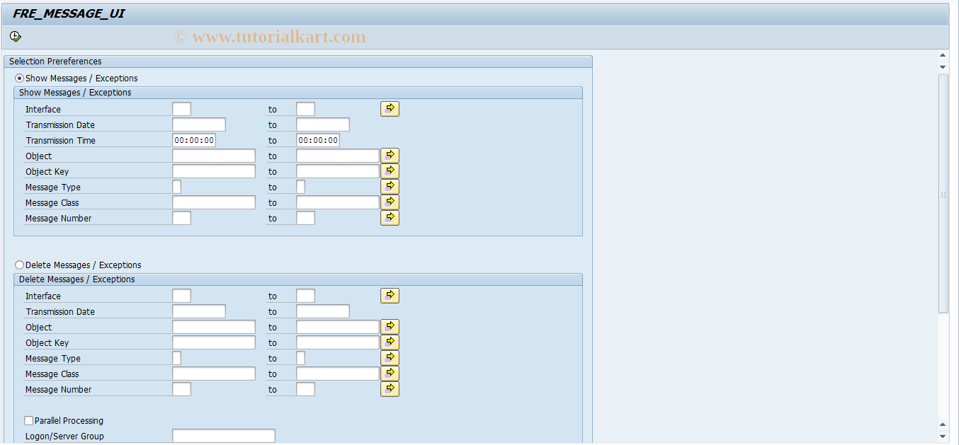 SAP TCode FRE_UI - User Interface for F&R Messages