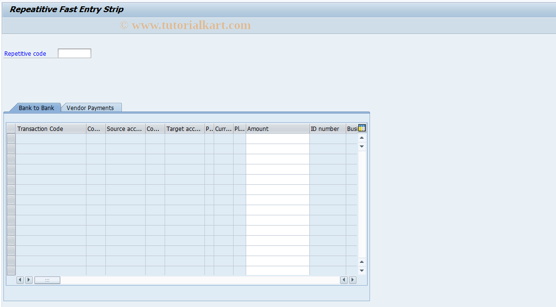 SAP TCode FRFT2 - Repetitive fast entry form