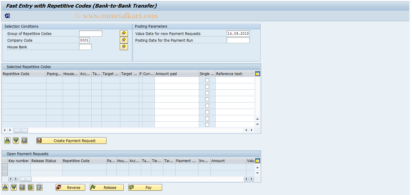 SAP TCode FRFT_B - Repetitive Codes: Payment to Banks