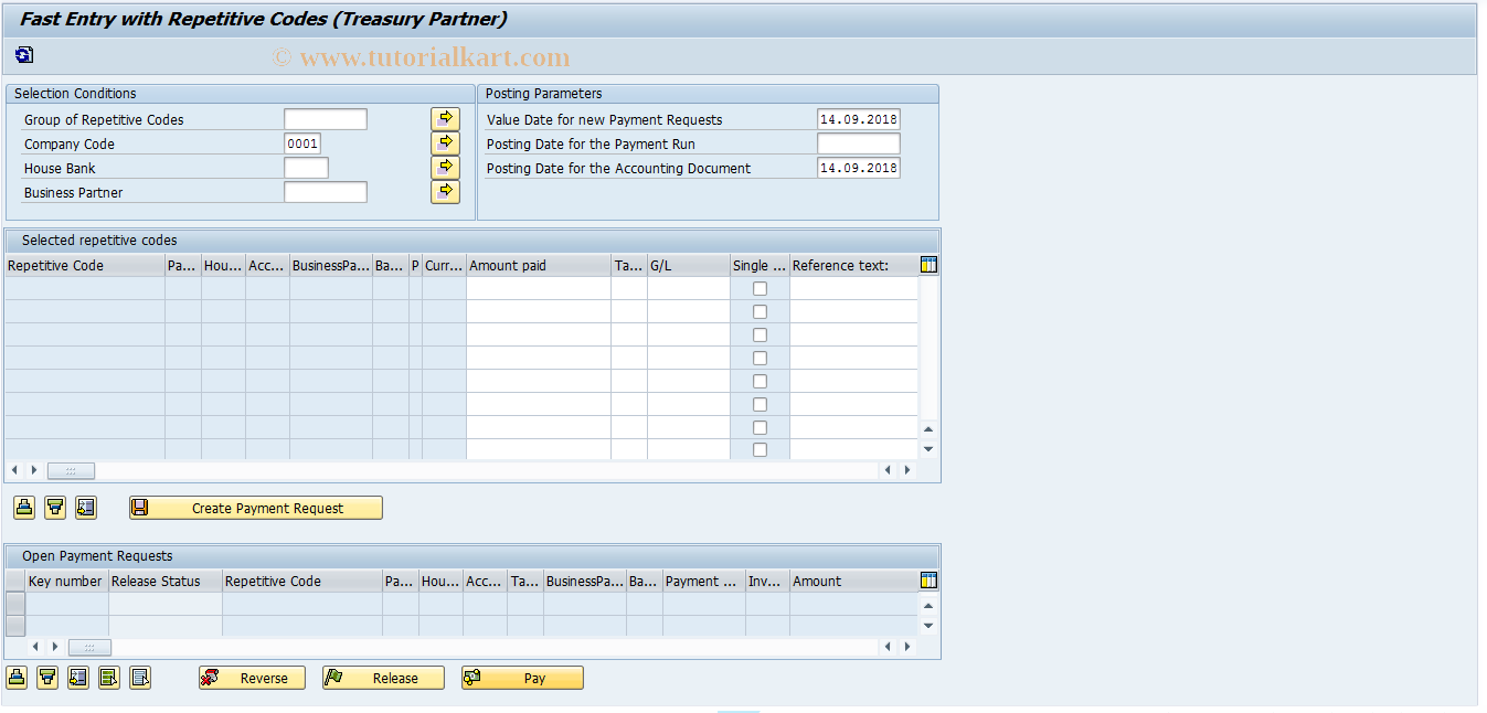 SAP TCode FRFT_TR - Repetitives: Payment Treasury Partnr