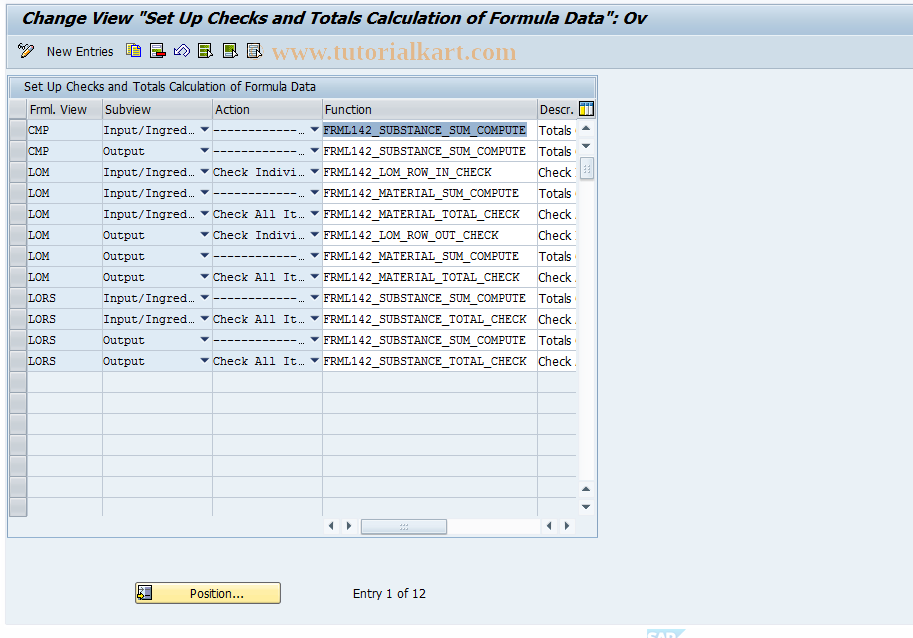 SAP TCode FRMLC03 - Custom.: Check Function/Level Assig.