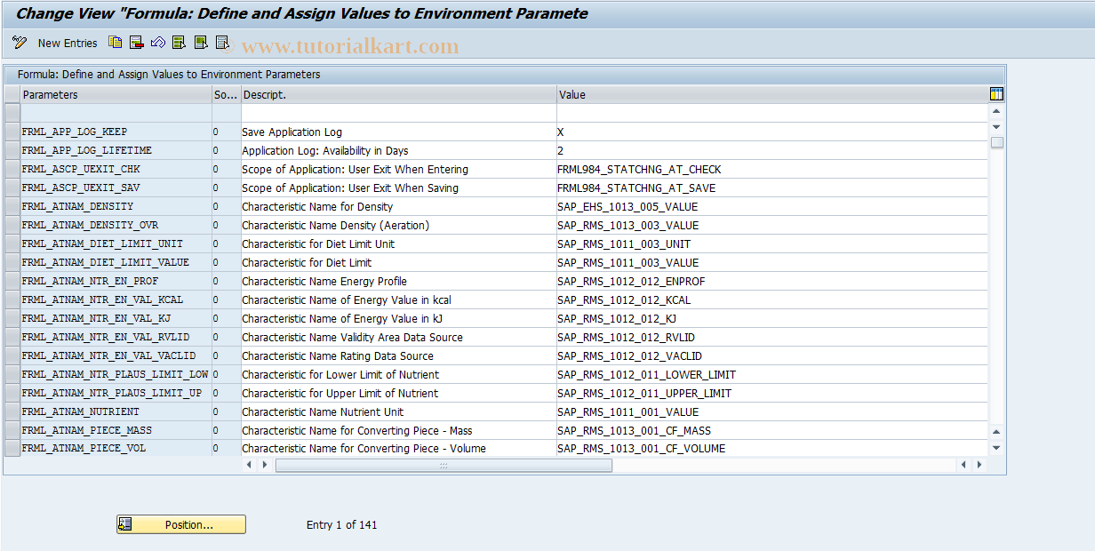 SAP TCode FRMLC04 - Custom.: General Environment Param.