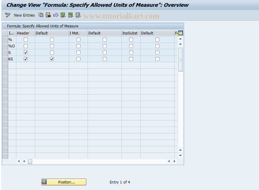 SAP TCode FRMLC06 - Customizing for Units of Measurement