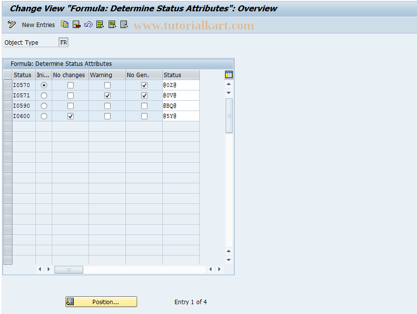 SAP TCode FRMLC08 - Customizing Status