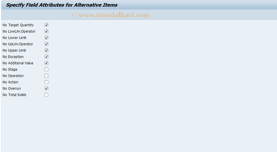 SAP TCode FRMLC13 - Specify Field Attributes