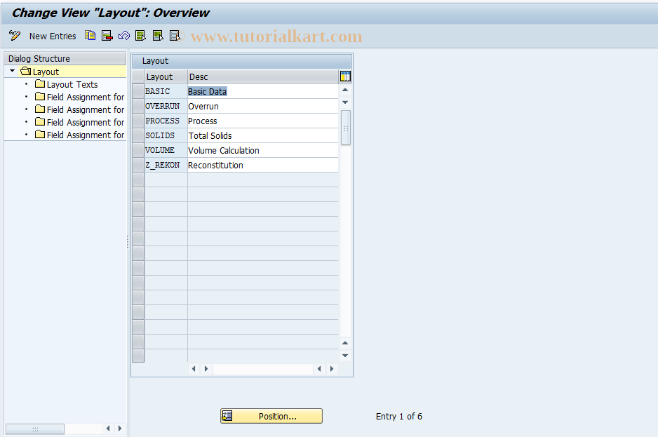 SAP TCode FRMLC30 - Customizing Formula Tables Layout