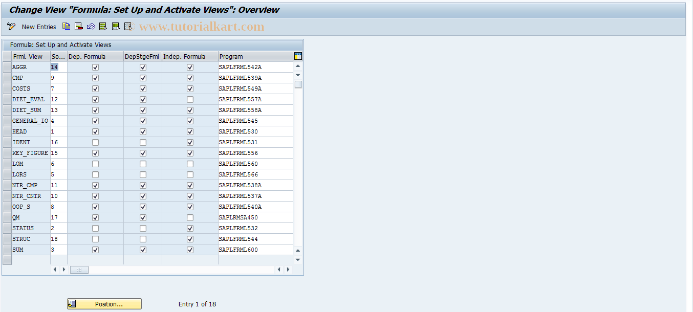 SAP TCode FRMLC43 - Set/Activate Customizing Views