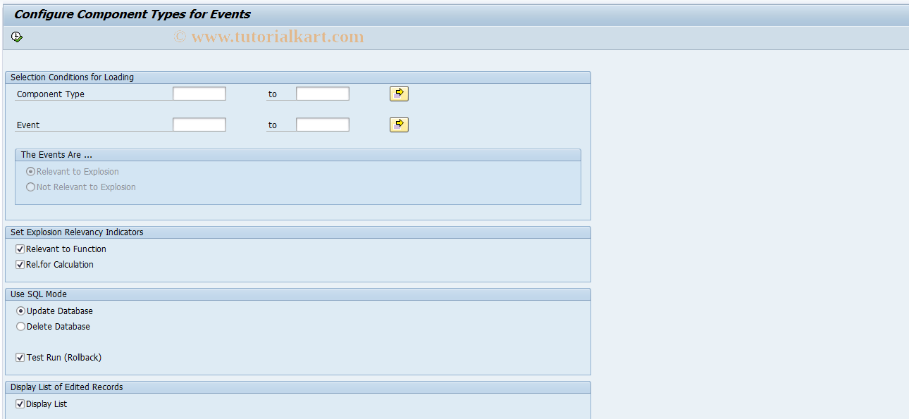 SAP TCode FRMLC50 - Roles for Events (Explosion)