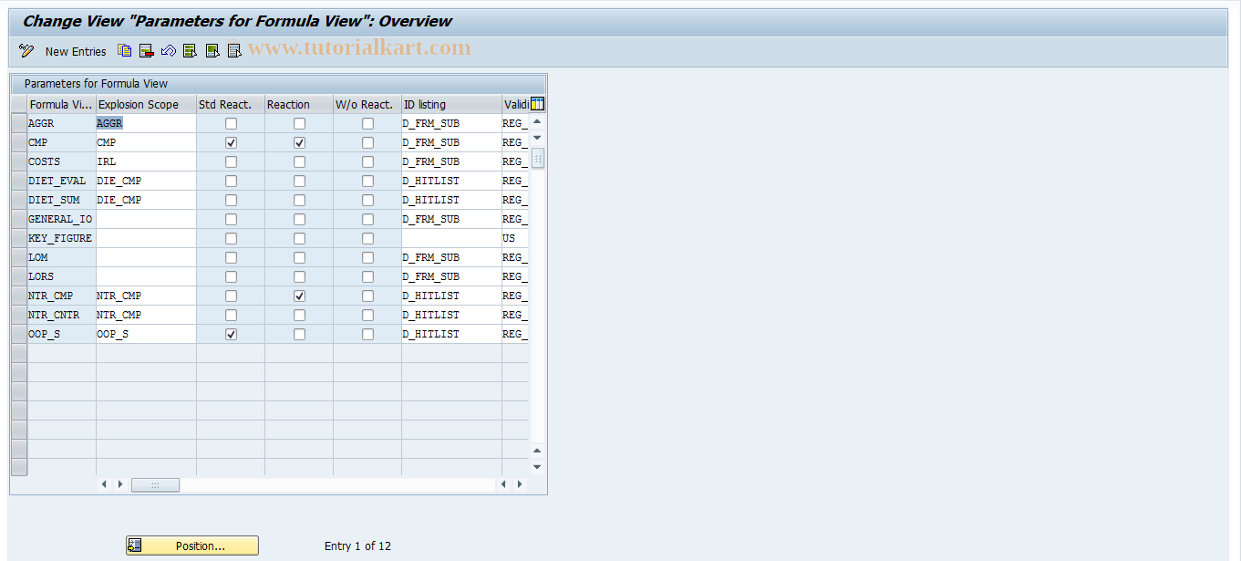 SAP TCode FRMLC52 - Set Parameters for Formula View