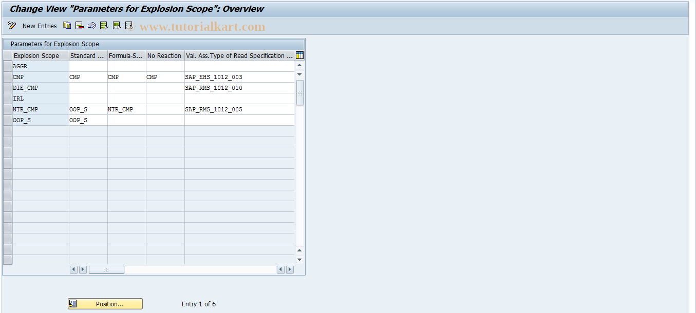 SAP TCode FRMLC53 - Parameters for Explosion Scope
