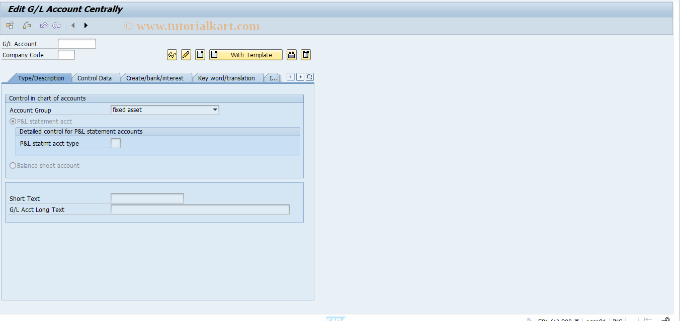 SAP TCode FS00 - G/L acct master record maintenance