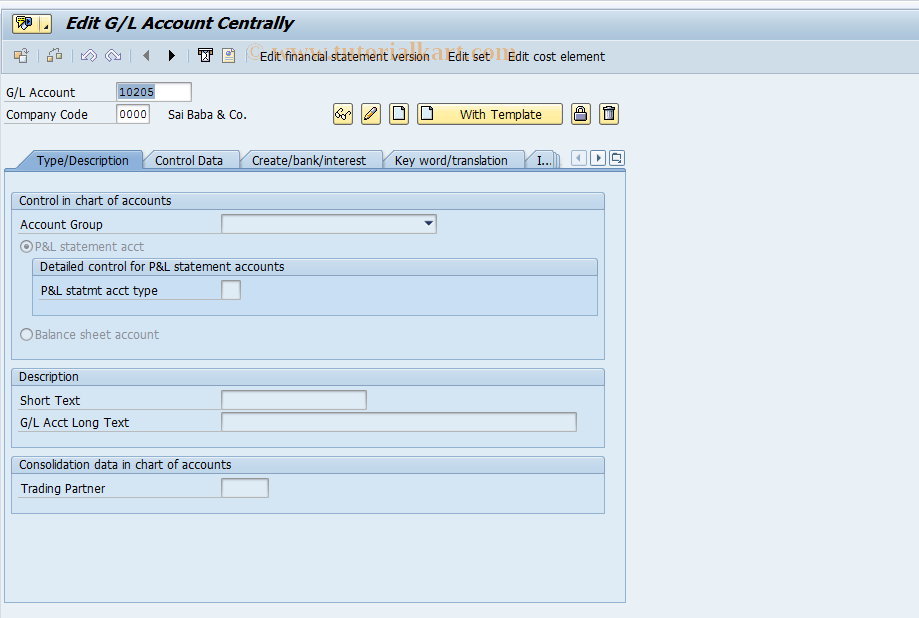 SAP TCode FS01 - Create Master Record