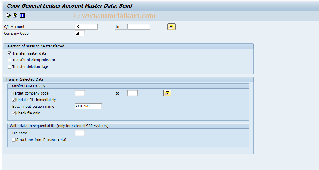 SAP TCode FS15 - Copy G/L account changes: Send