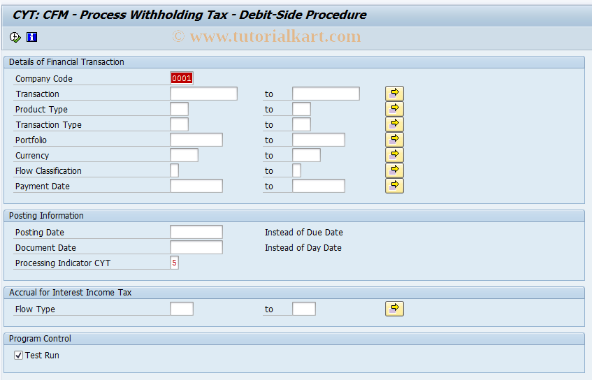 SAP TCode FSCYT_CFM_CALC - CFM Edit Withholding Tax Debit-Side