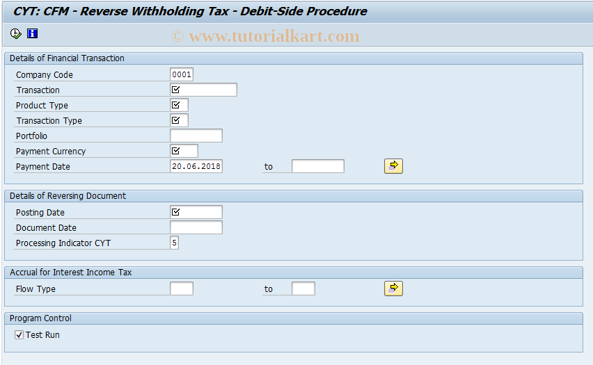 SAP TCode FSCYT_CFM_STORNO - CFM Reverse Withholding Tax Debit