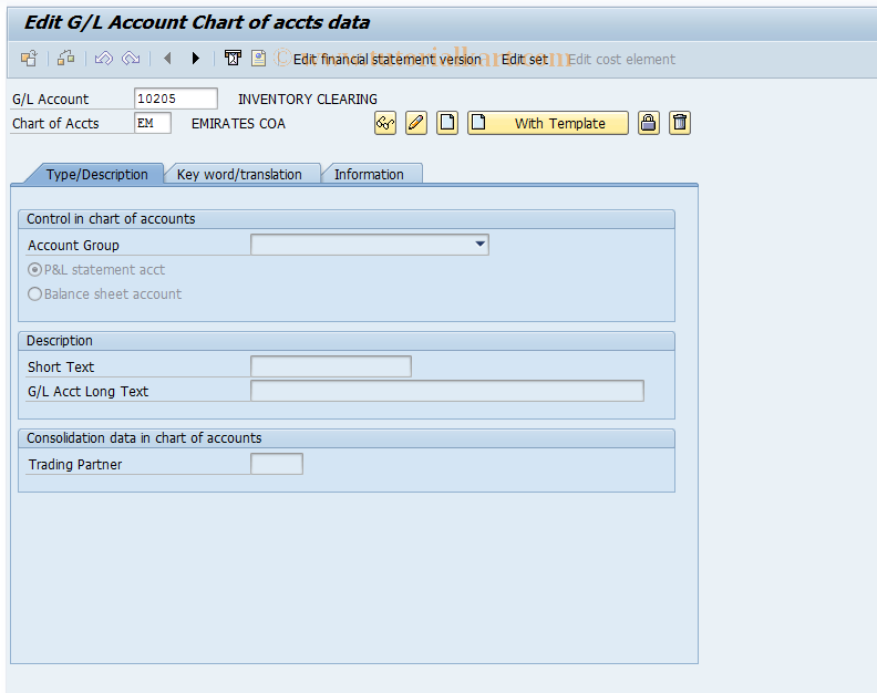 SAP TCode FSP1 - Create Master Record in Chart/Accounts