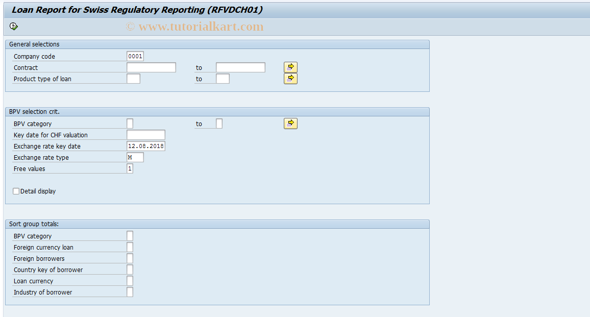 SAP TCode FSRD - Loans       Regulatory Reporting CH