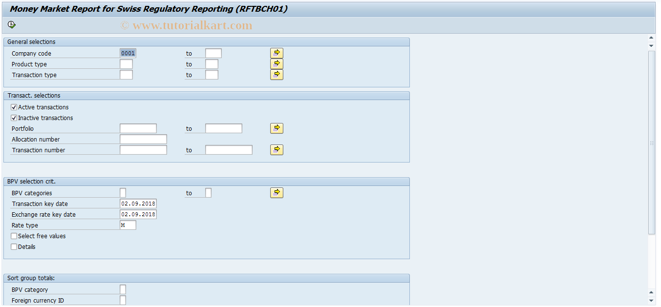 SAP TCode FSRG - Money Mkt   Regulatory Reporting CH
