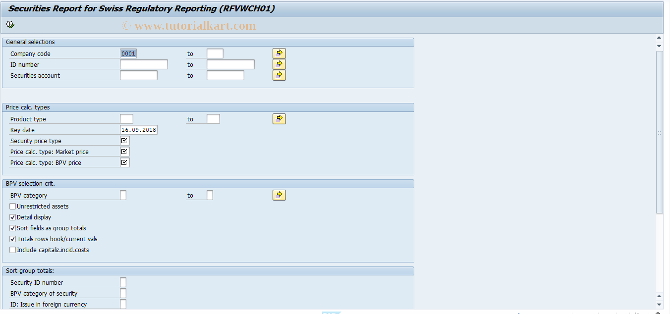 SAP TCode FSRW - Securities  Regulatory Reporting CH