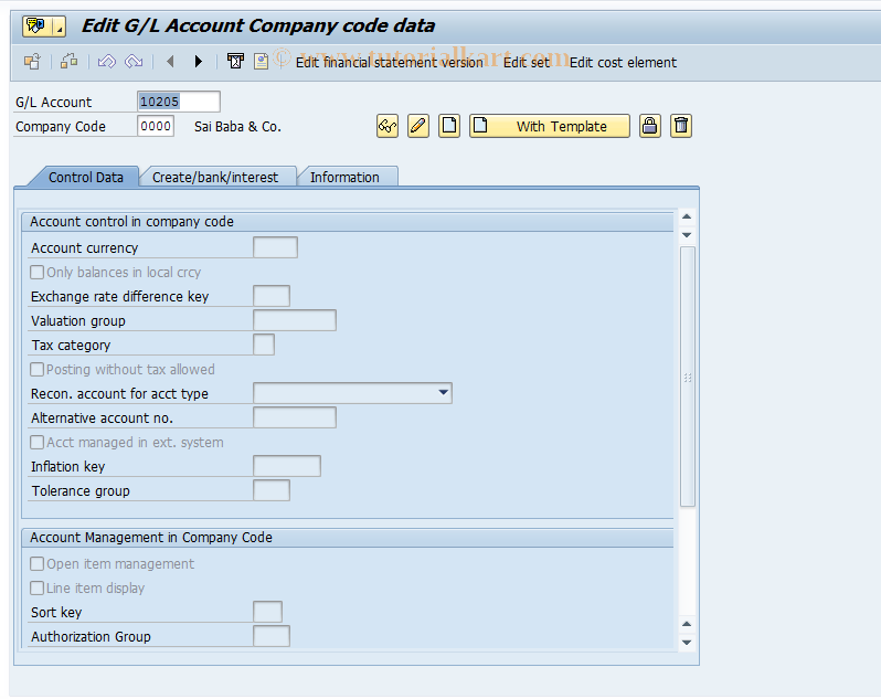 SAP TCode FSS1 - Create Master Record in Company Code