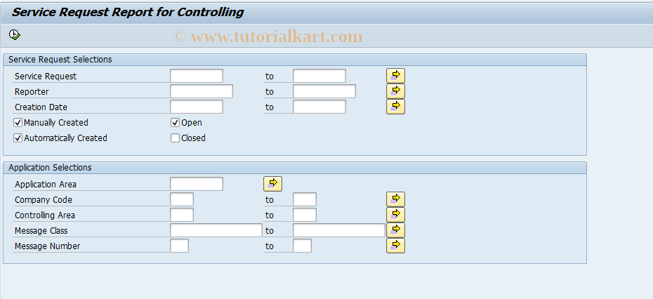 SAP TCode FSSC_SR_CO_REPORT - Service Request Report for CO