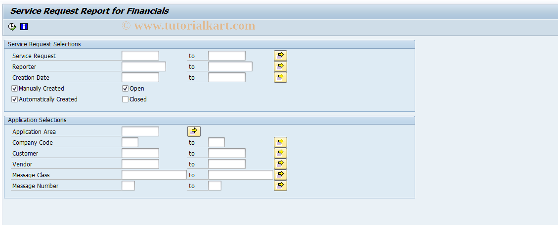 SAP TCode FSSC_SR_FI_REPORT - Service requestion report for FI