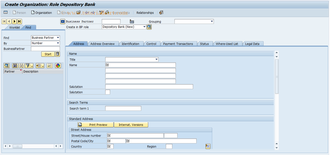 SAP TCode FTB01521 - Create Depository Bank