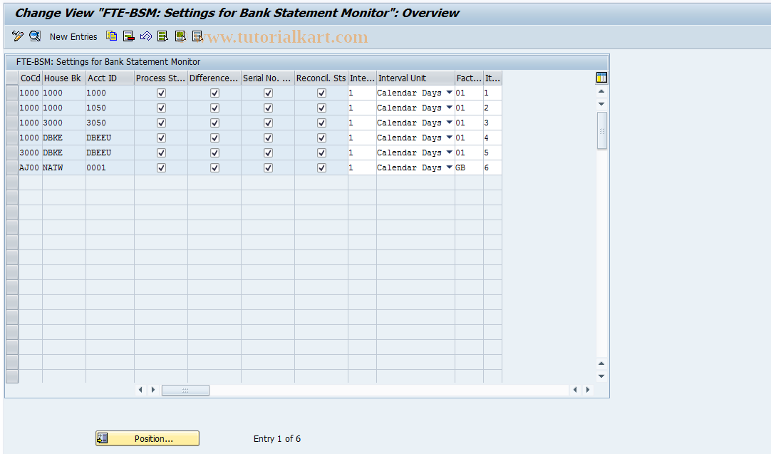 SAP TCode FTE_BSM_CUST - Customizing: Bank Statement Monitor