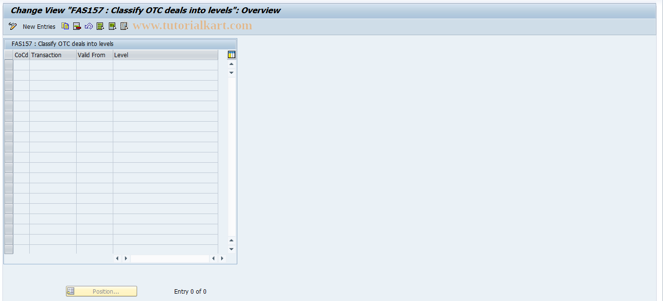 SAP TCode FTI_FAS157_LEV_OTC - Maintain levels for OTC deals