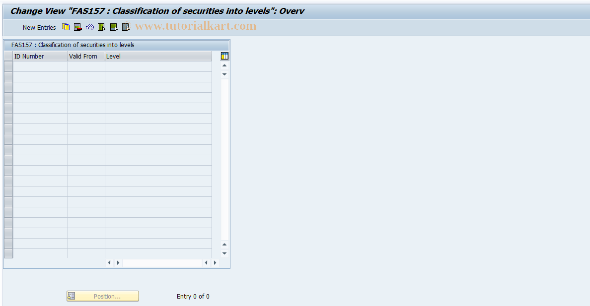 SAP TCode FTI_FAS157_LEV_SEC - Maintain levels for Securities