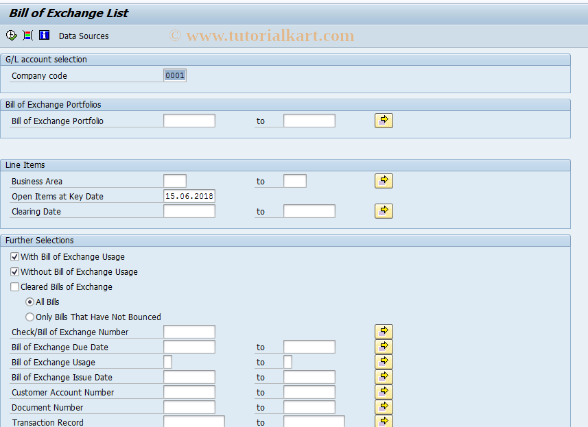 SAP TCode FTR02 - Bill of Exchange List