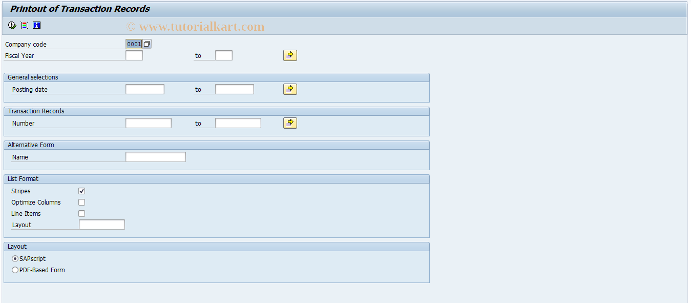 SAP TCode FTR05 - Printout of Transaction Records