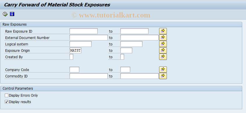 SAP TCode FTRCOEXROLLMATST - Carry Forward of Material Stock Exp