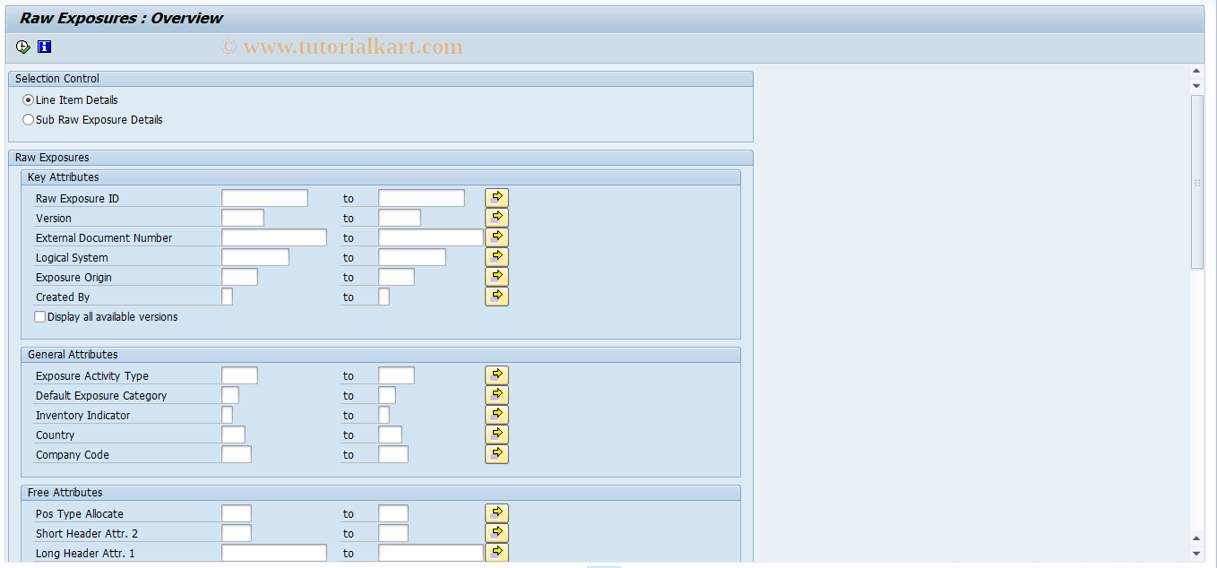 SAP TCode FTREX2 - Raw Exposures Display