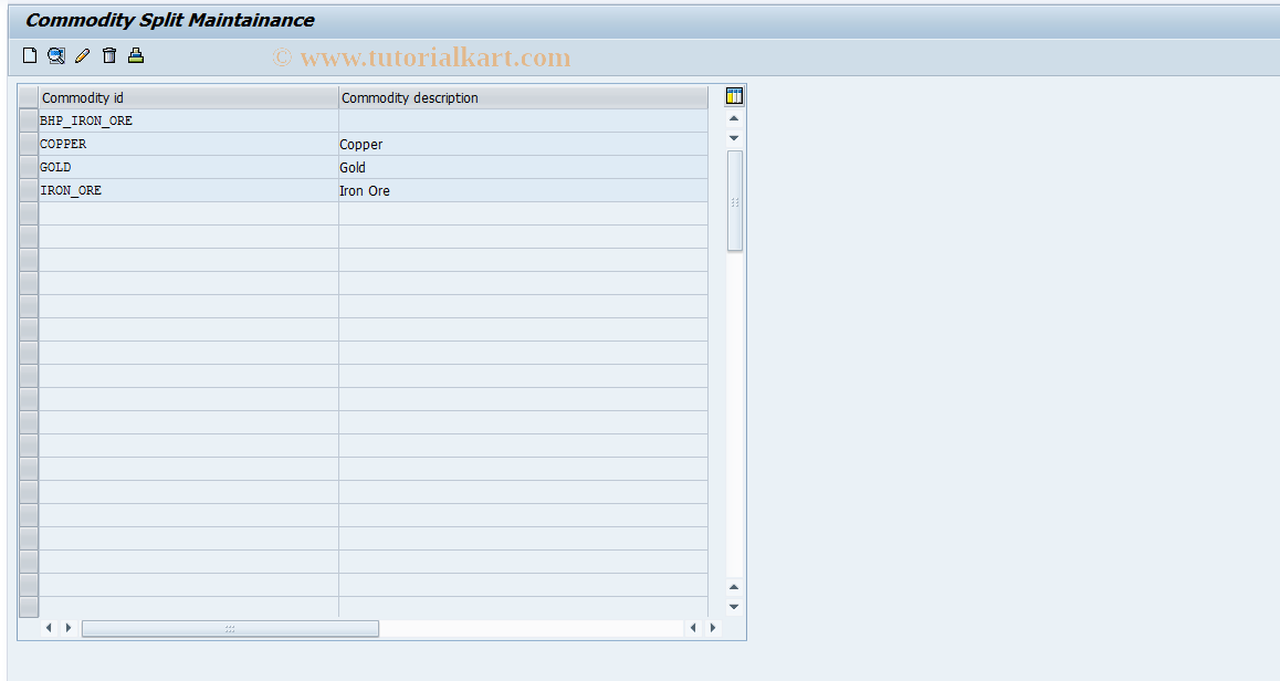 SAP TCode FTREX7 - Maintain Commodity Split