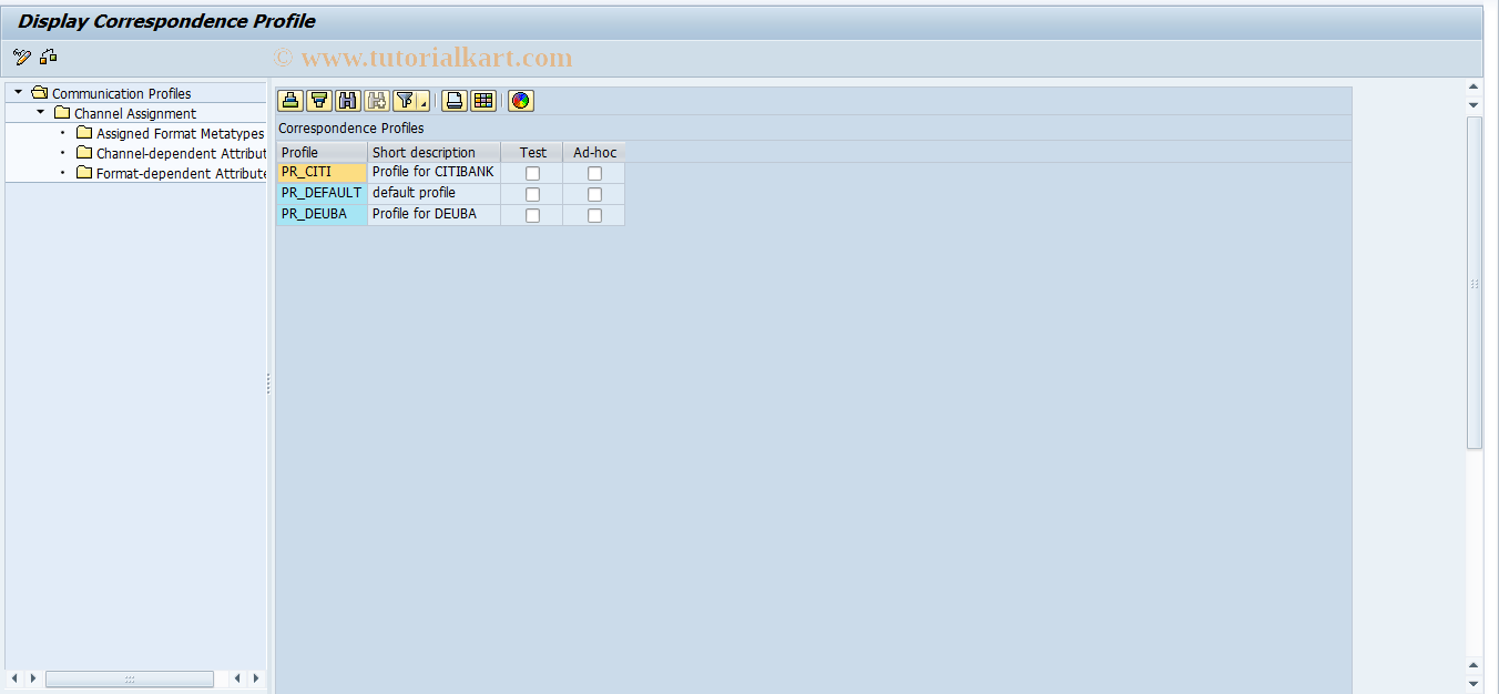 SAP TCode FTRV_CONFIG - Define Communication Profile