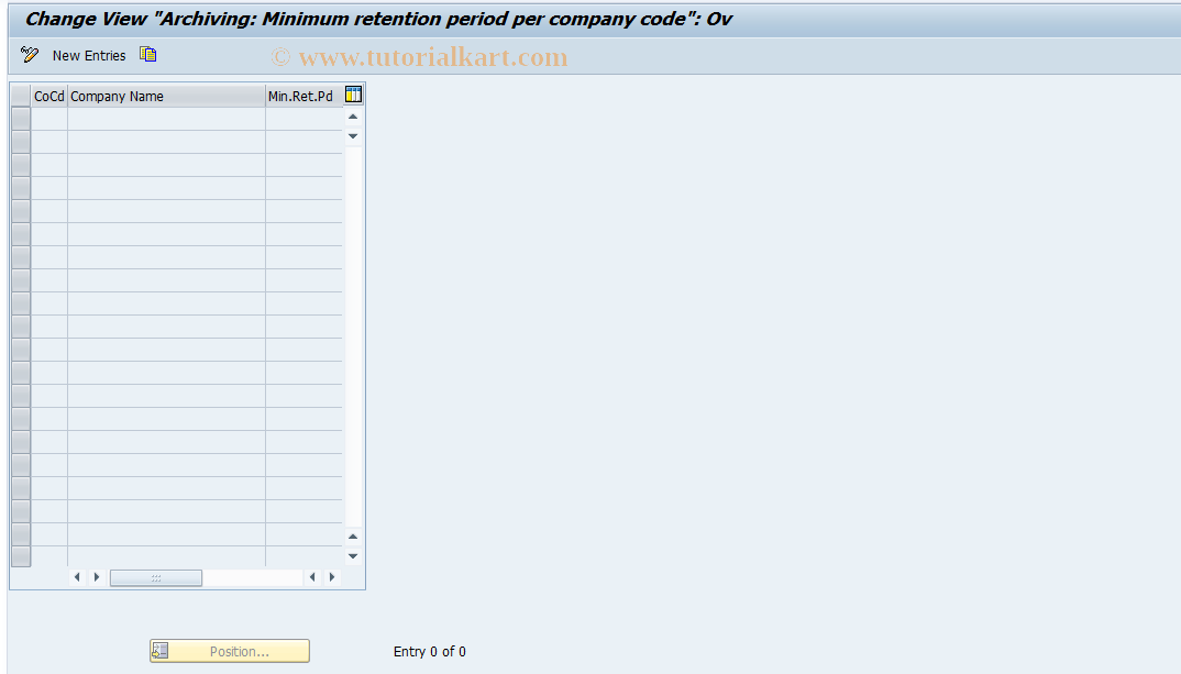 SAP TCode FTR_ARCHIVE_CUST00 - Min. Retention Per. FTR CoCd-Depend.
