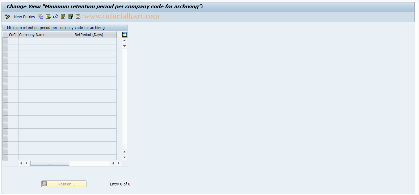 SAP TCode FTR_ARCHIV_RETENTN - Maintenance of retention period