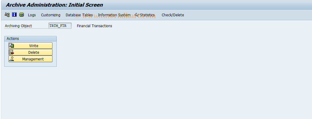 SAP TCode FTR_ARCH_W - Fin. Transaction: Create Archive