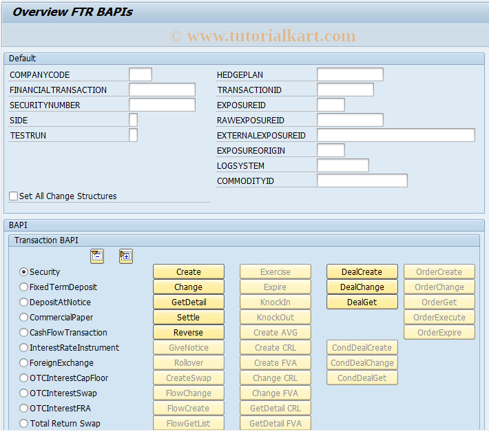 SAP TCode FTR_BAPI - BAPI Test Program