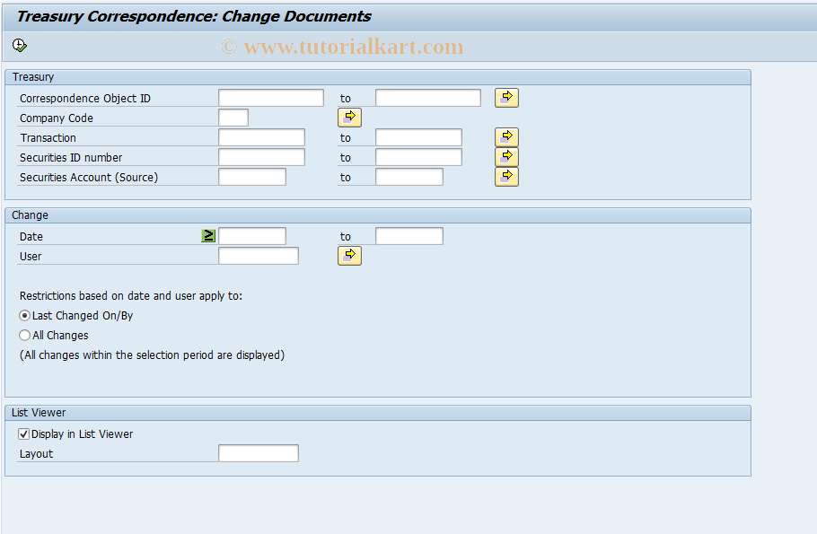 SAP TCode FTR_COCD - Change Documents: Correspondence