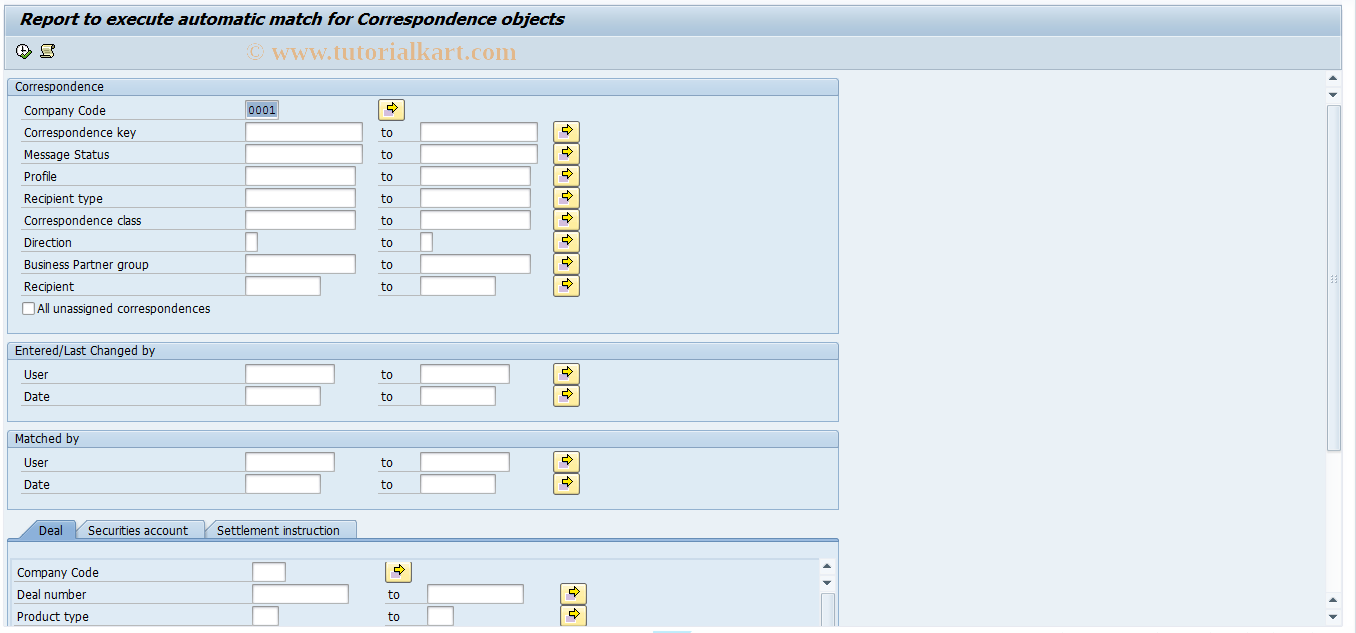 SAP TCode FTR_COMATCH - Match unmatched correspondences