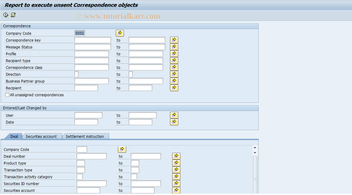 SAP TCode FTR_COSEND - Execute Unsent Correspondences