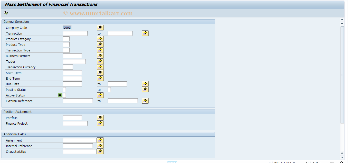 SAP TCode FTR_MASS_SETTLE - Mass Settlemt Financial Transactions