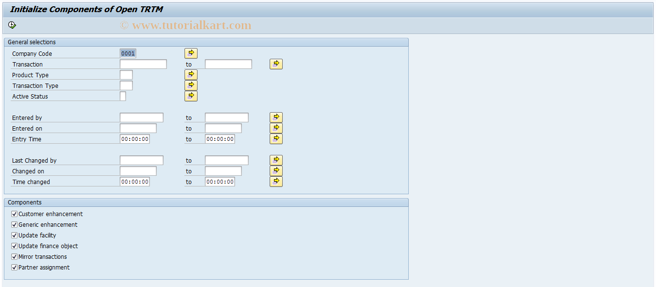 SAP TCode FTR_OPEN_TRTM_INIT - Update: Open TRTM Components