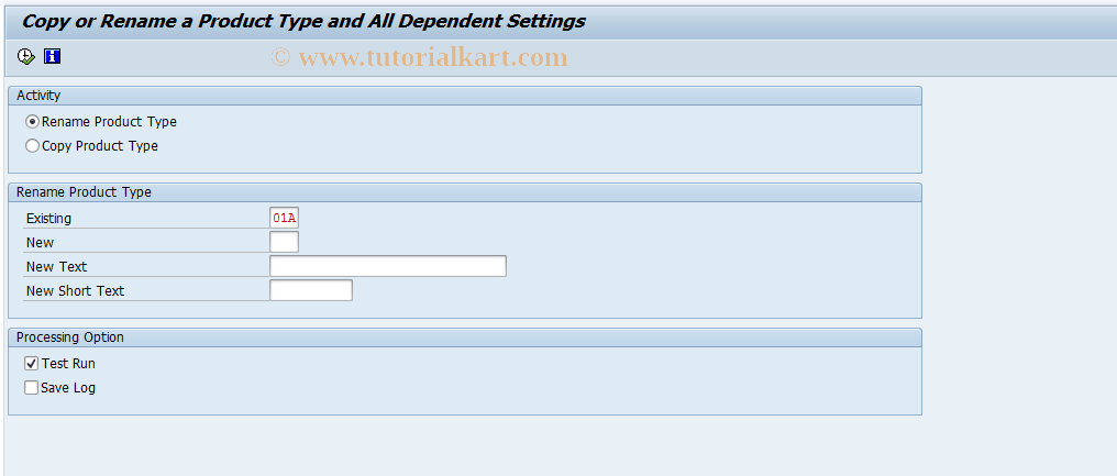 SAP TCode FTR_RENM_PROD - Copy/Ren. Production Type + All Department Sett.