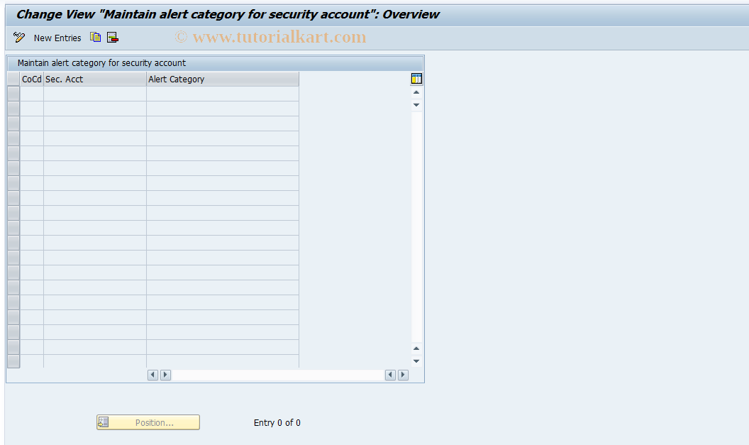 SAP TCode FTR_SAT_ALRT - Maintain alert cat for sec. accounts