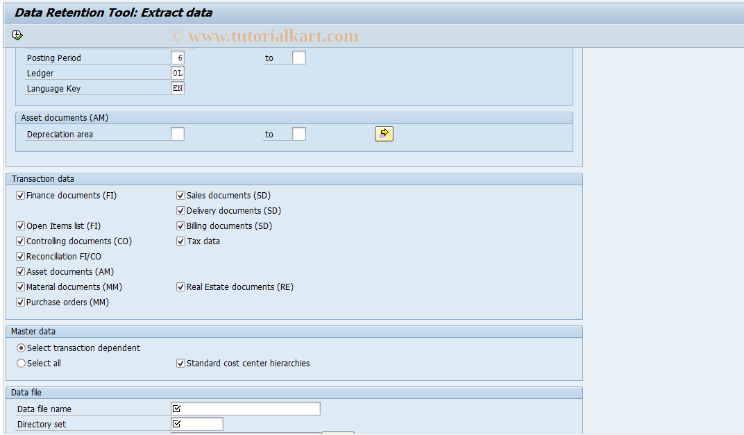 SAP TCode FTW1A - Extract Data