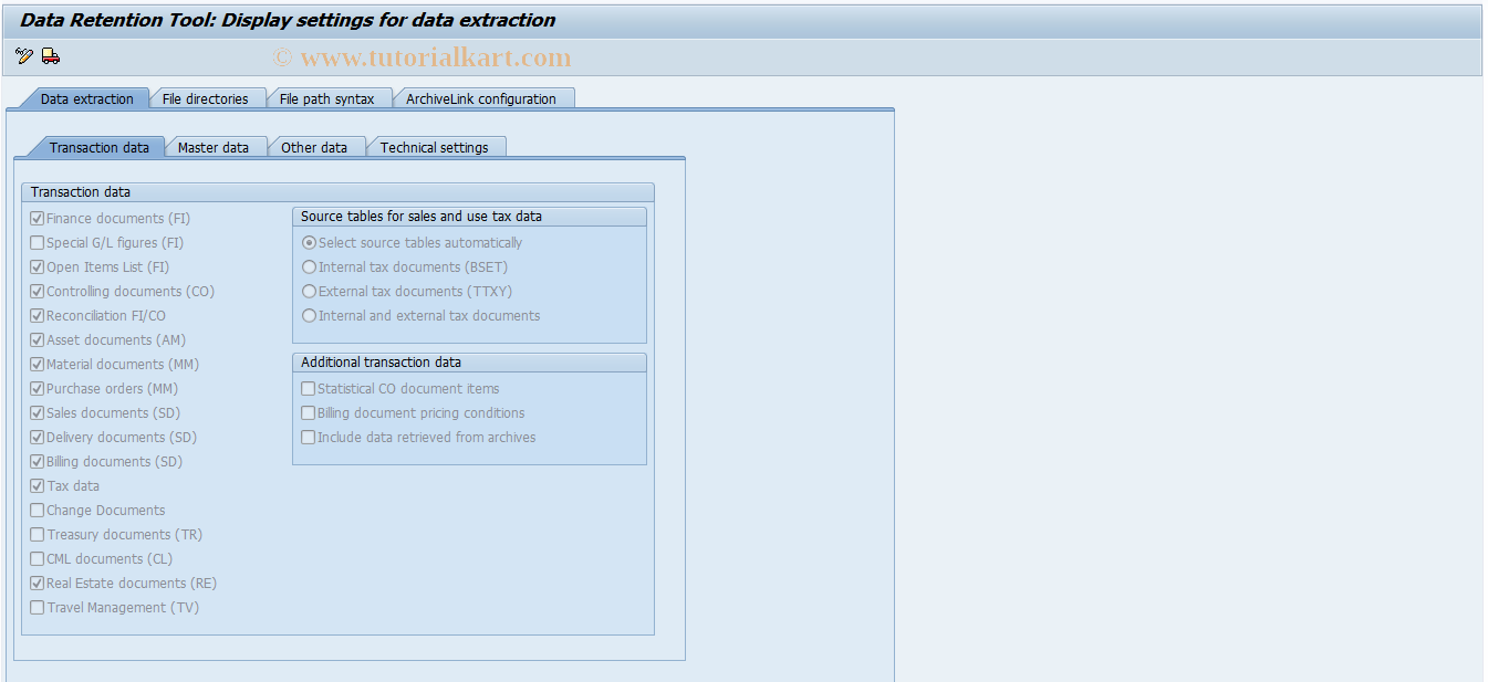 SAP TCode FTWP - Settings for data extraction