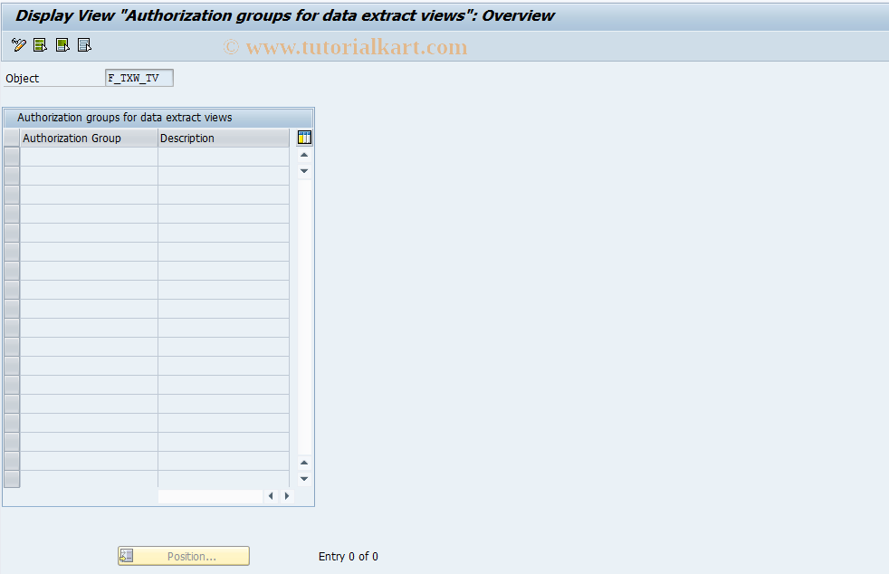 SAP TCode FTWX - Data file view authority groups